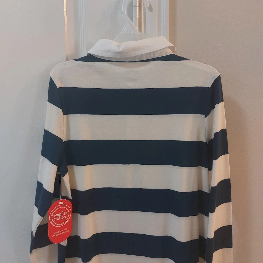 Wonder Nation Girls Navy Blue and White Striped Longsleeve Size XL 14/16 - Picture 9 of 13